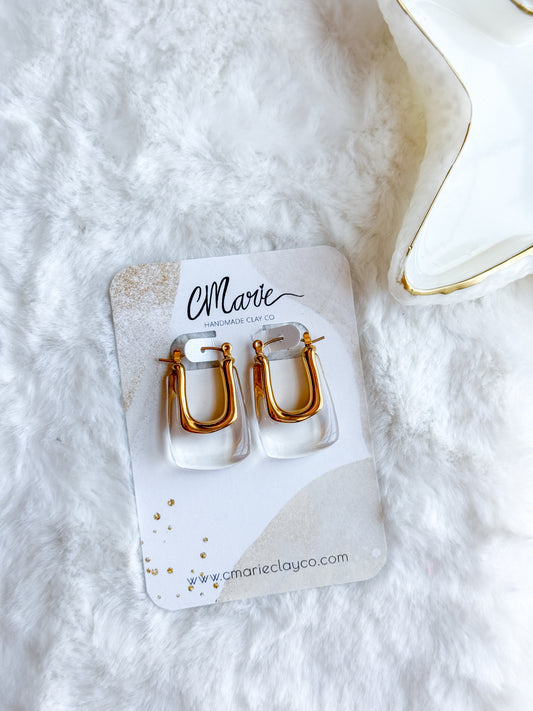 U Shaped Clear Acrylic Gold Hoop