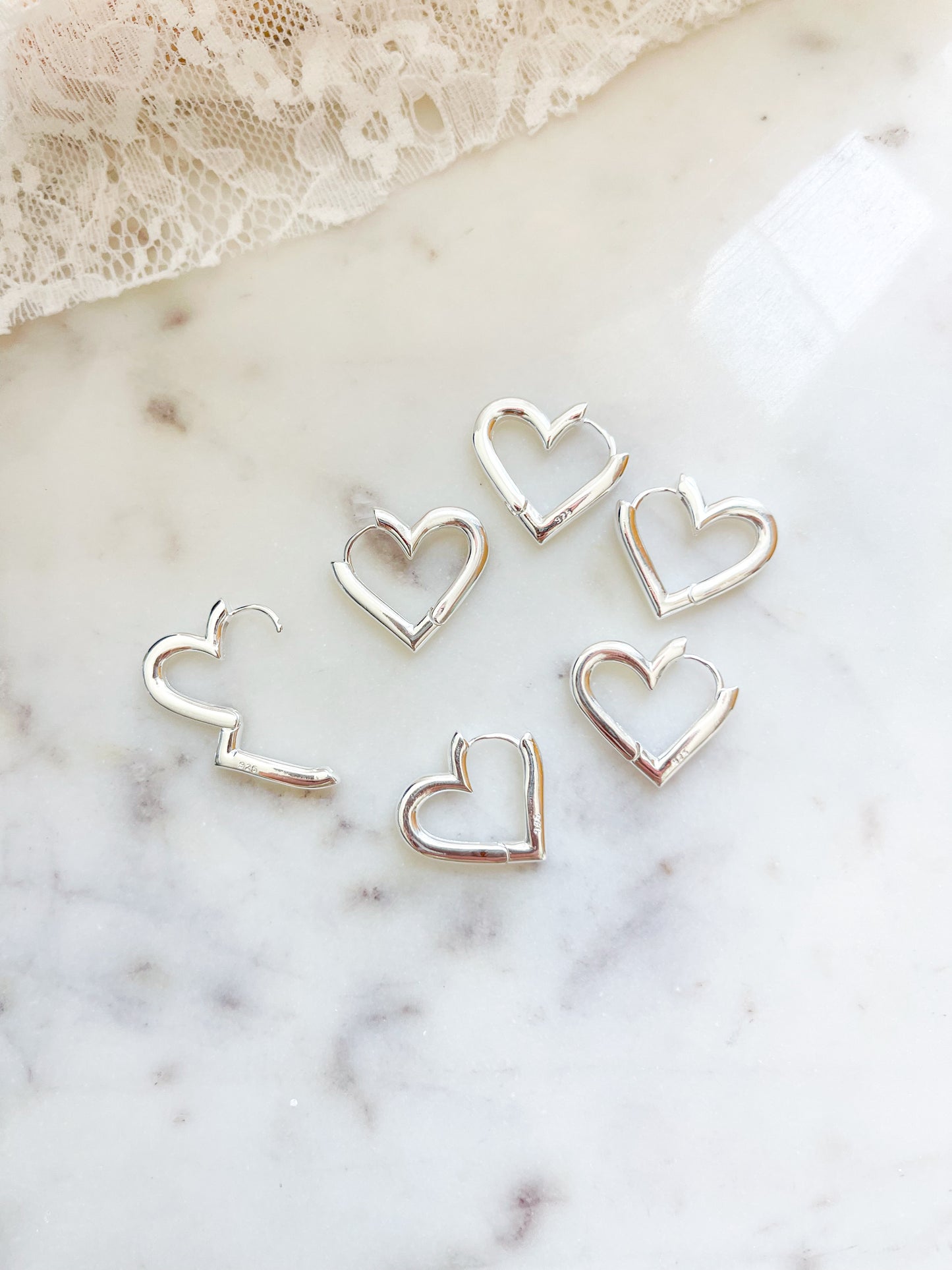 925 Stering Silver Heart Hoop Earrings