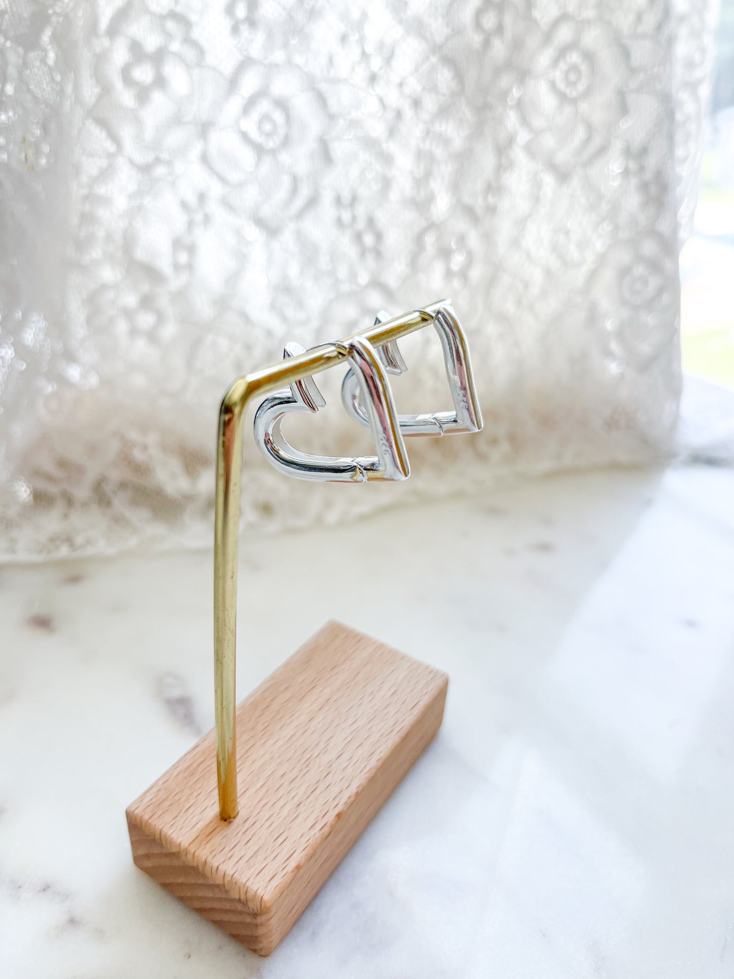 925 Stering Silver Heart Hoop Earrings