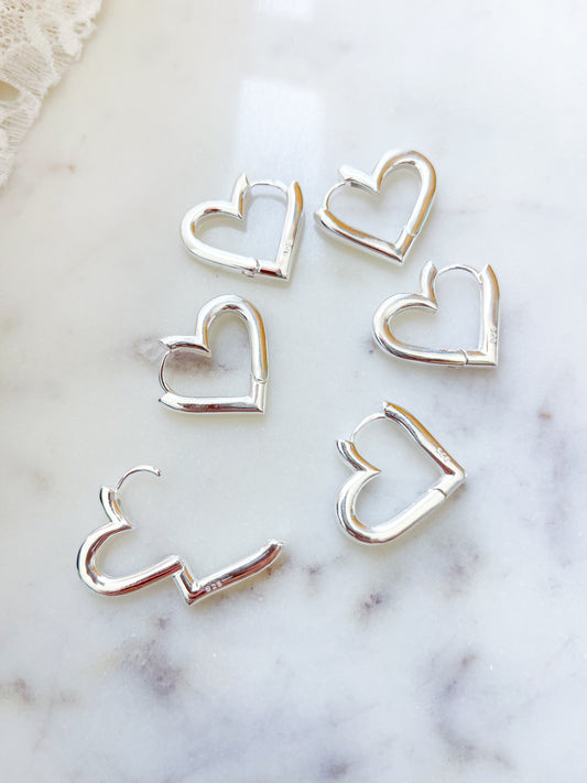 925 Stering Silver Heart Hoop Earrings