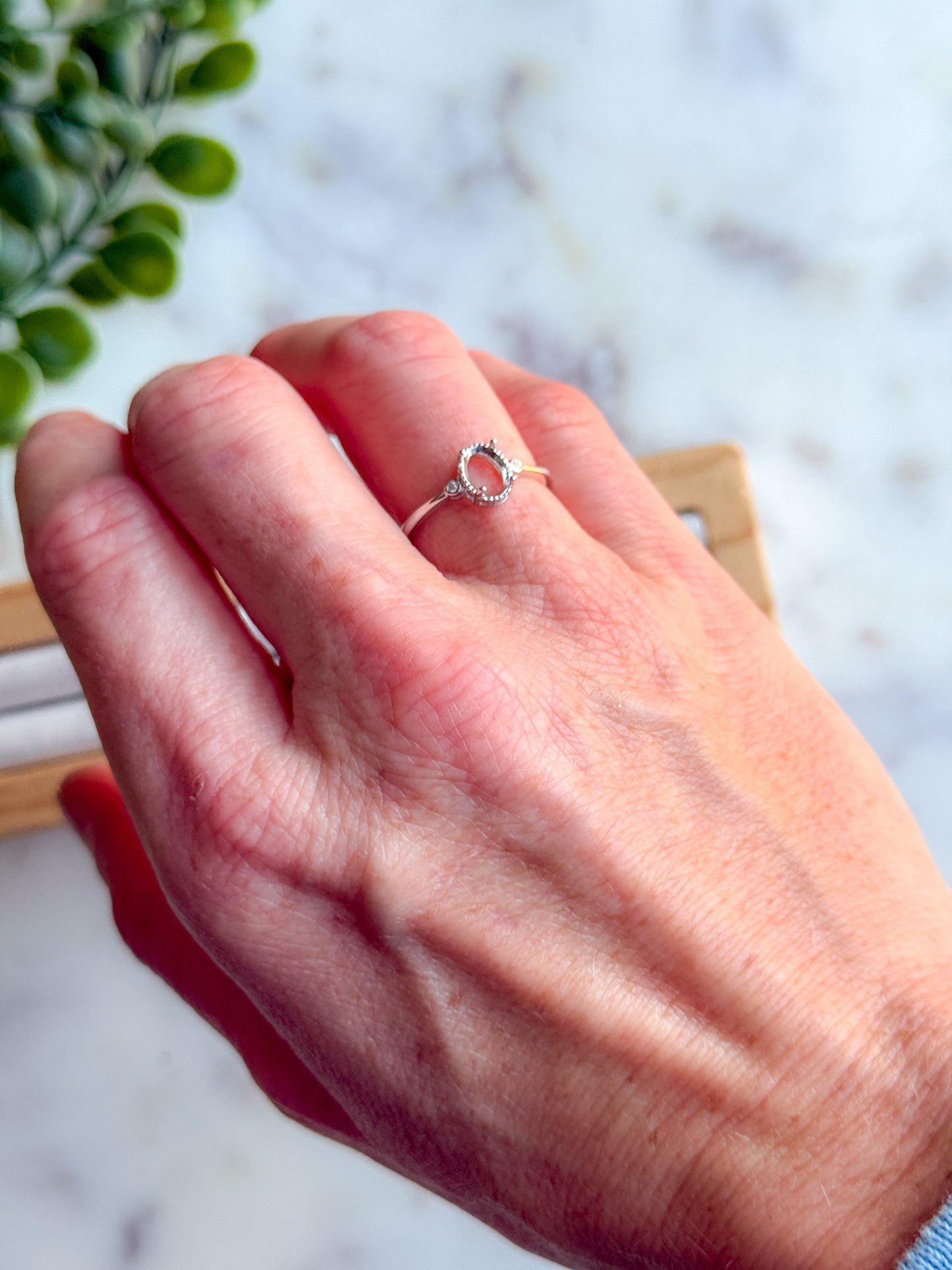 925 Sterling 5x7mm Oval Ring with CZ Detail