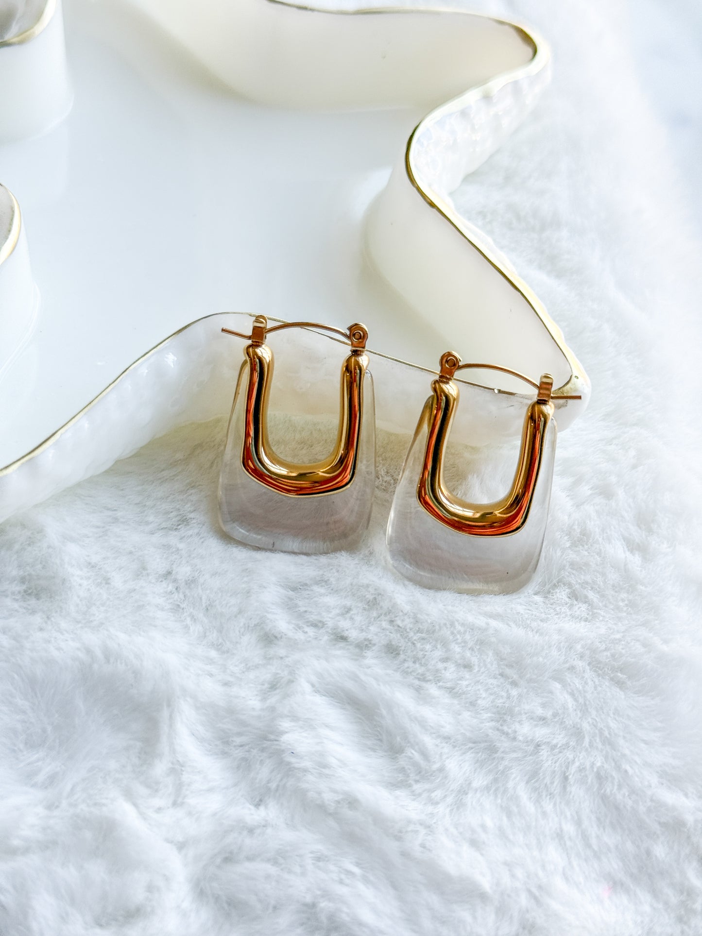 U Shaped Clear Acrylic Gold Hoop