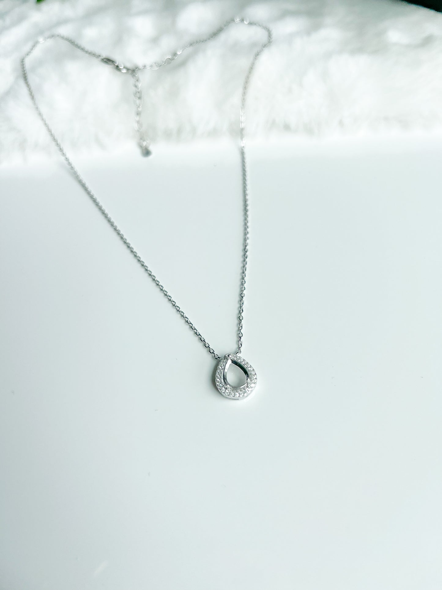 925 Sterling Halo Tear Drop Necklace 6x8mm