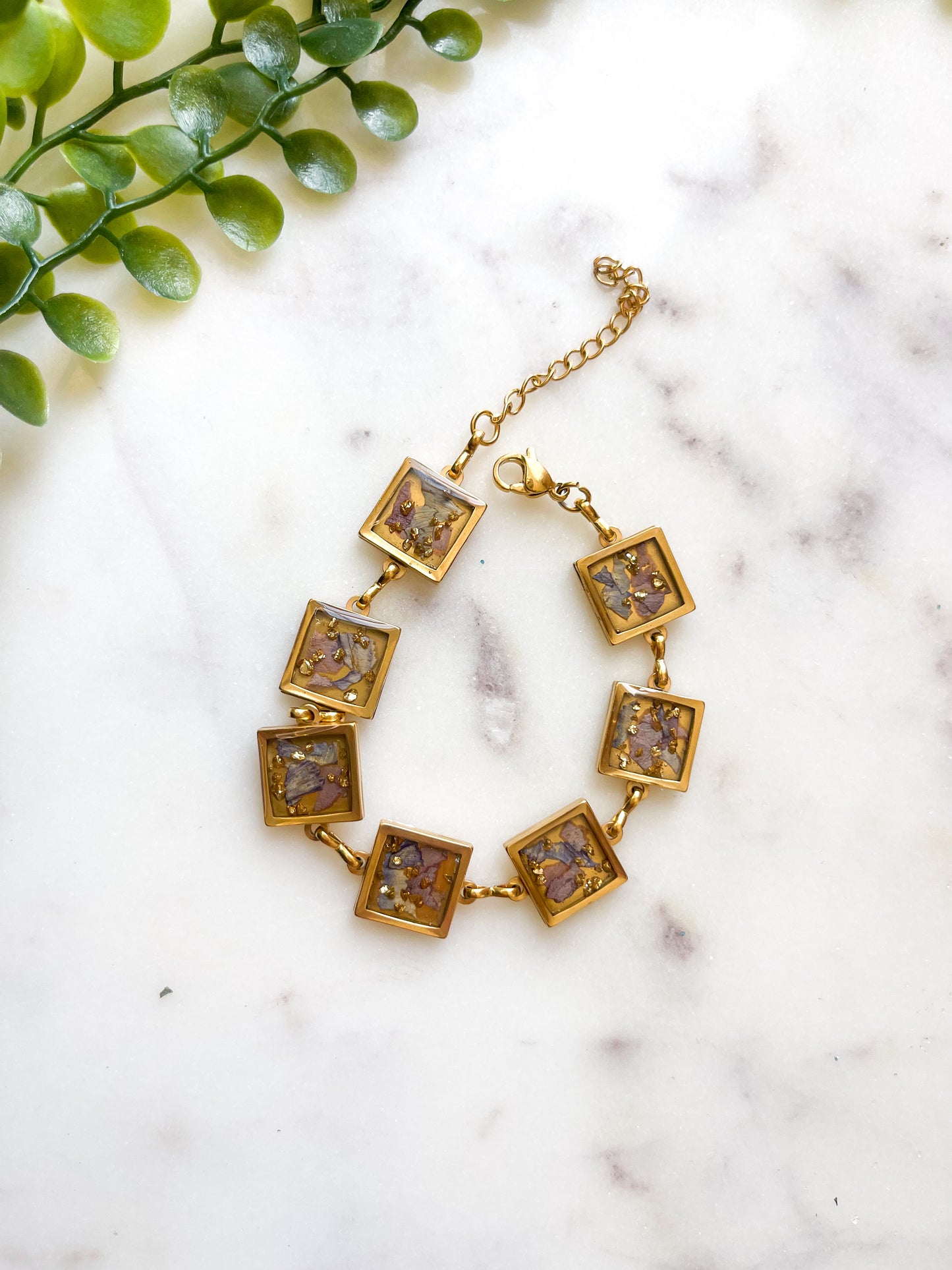 Stainless Steel Square Stone Chain Bracelet