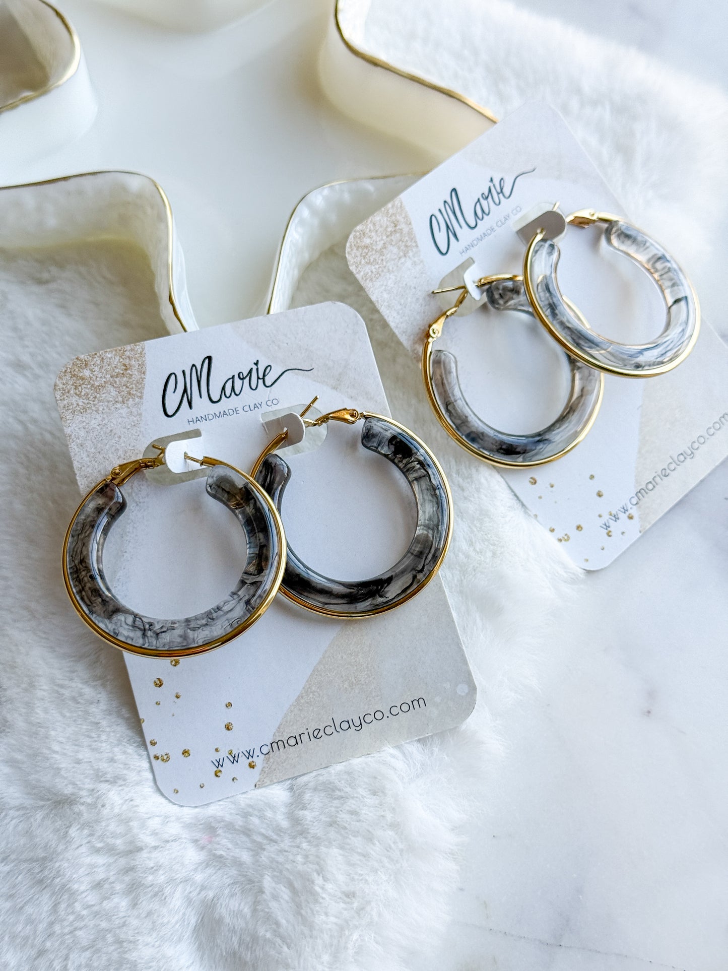 Acrylic Black & Gold Waterproof Stainless Steel Earrings