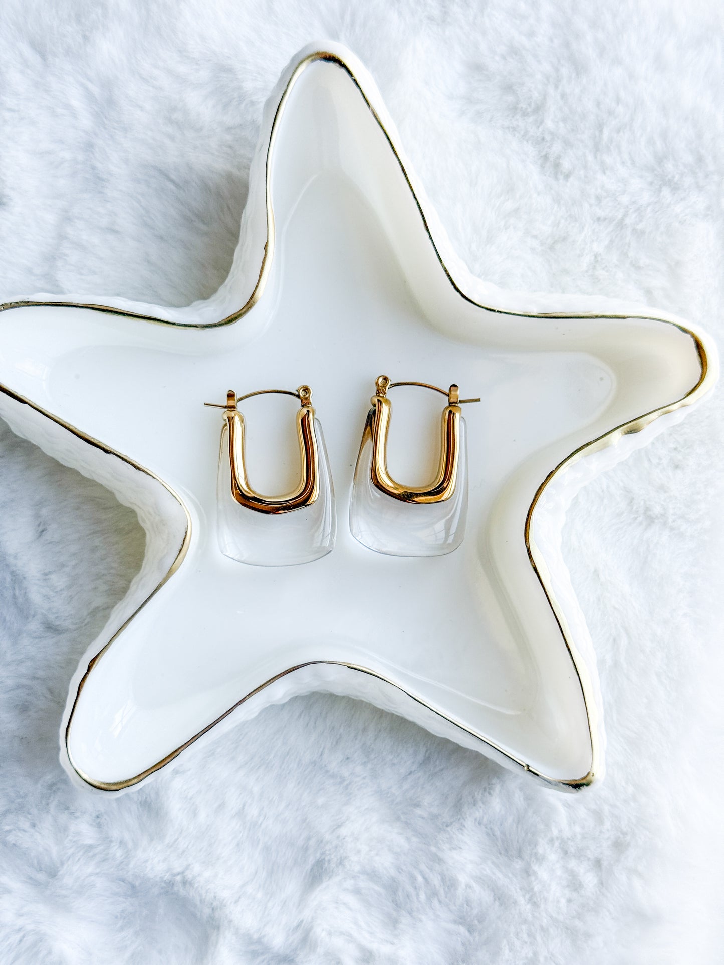 U Shaped Clear Acrylic Gold Hoop