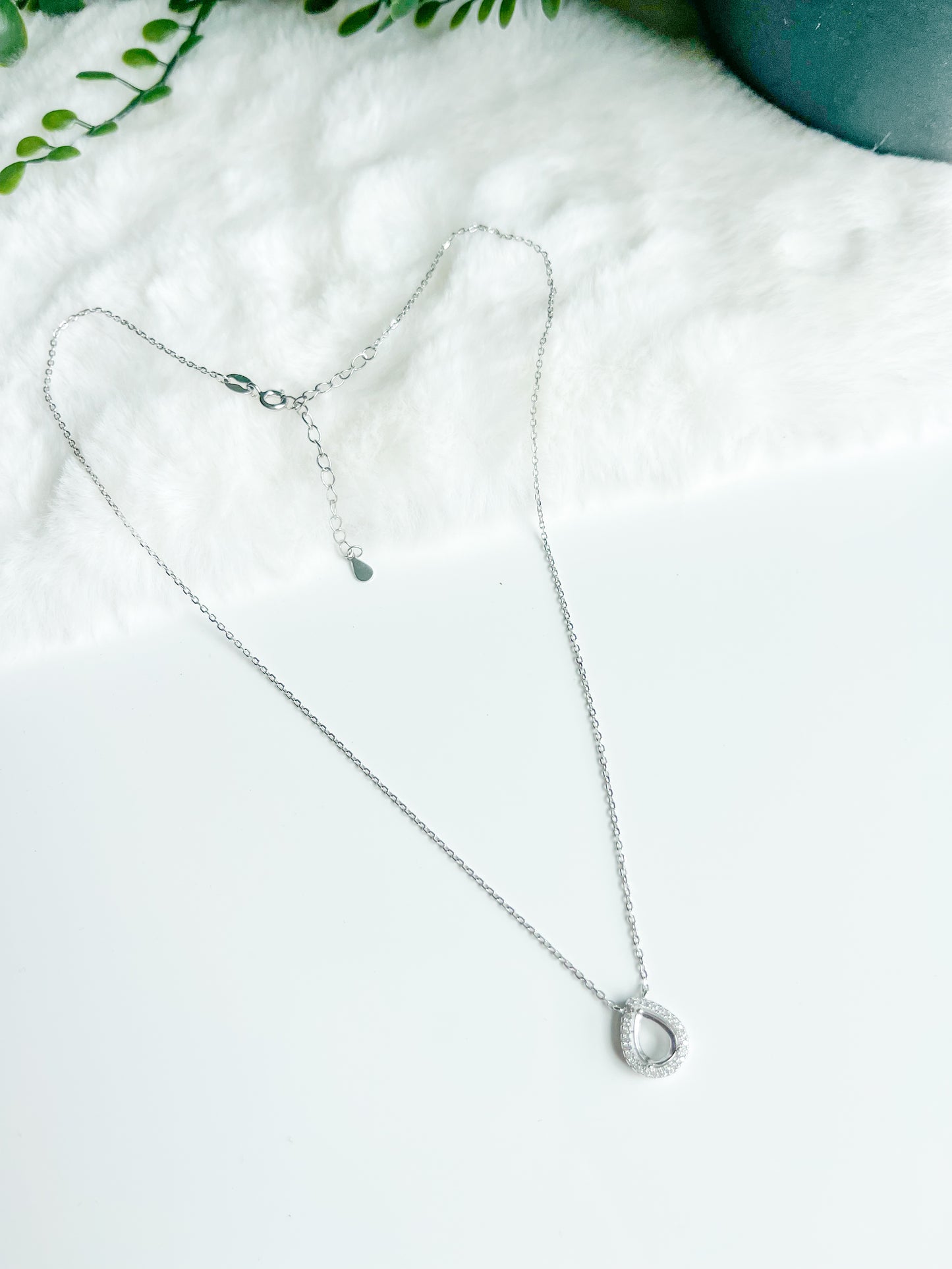 925 Sterling Halo Tear Drop Necklace 6x8mm