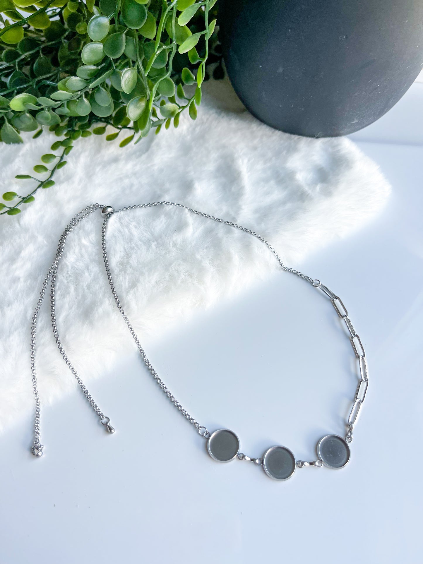 Silver Adjustable Necklace 12mm Stones