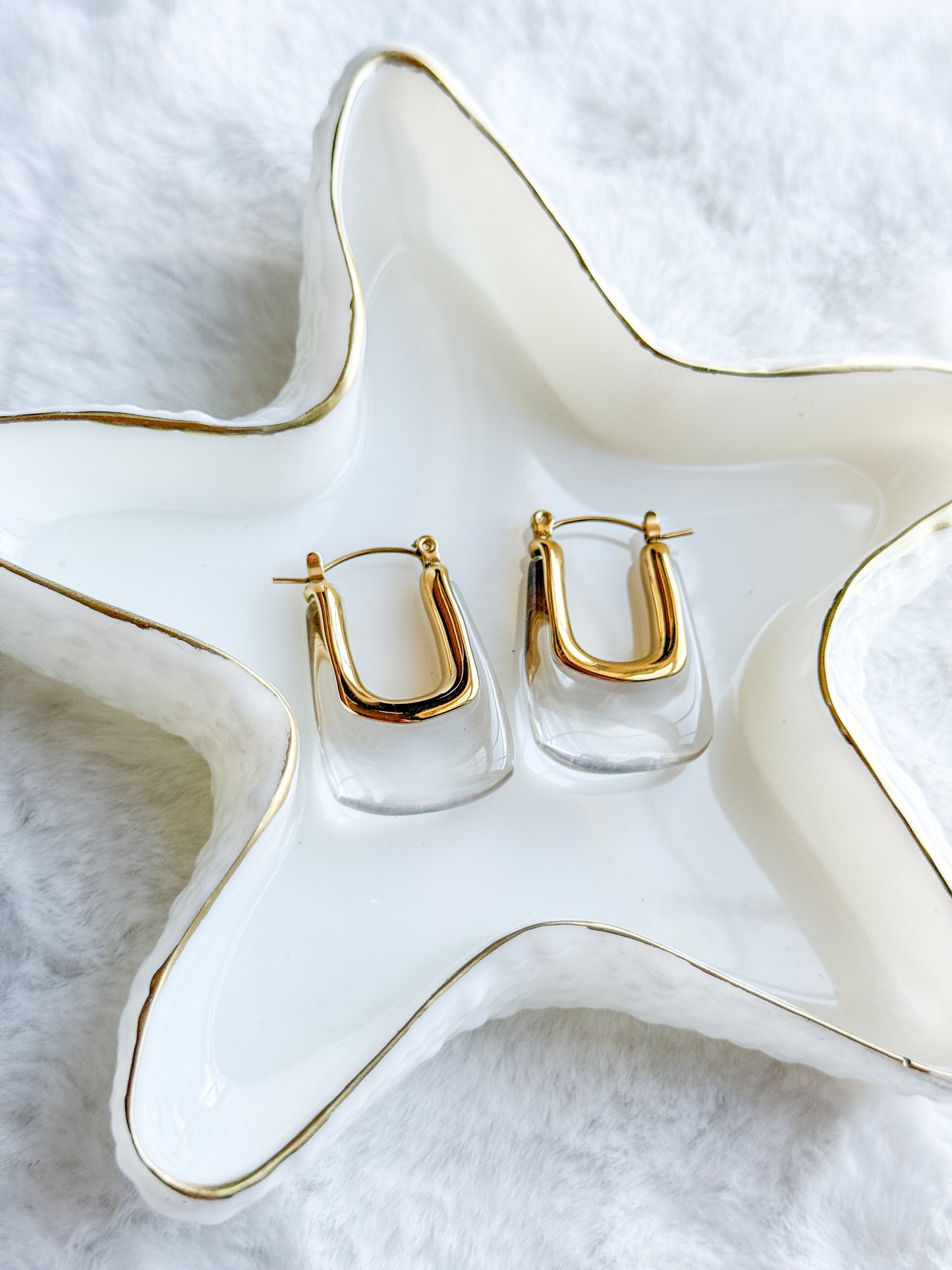 U Shaped Clear Acrylic Gold Hoop