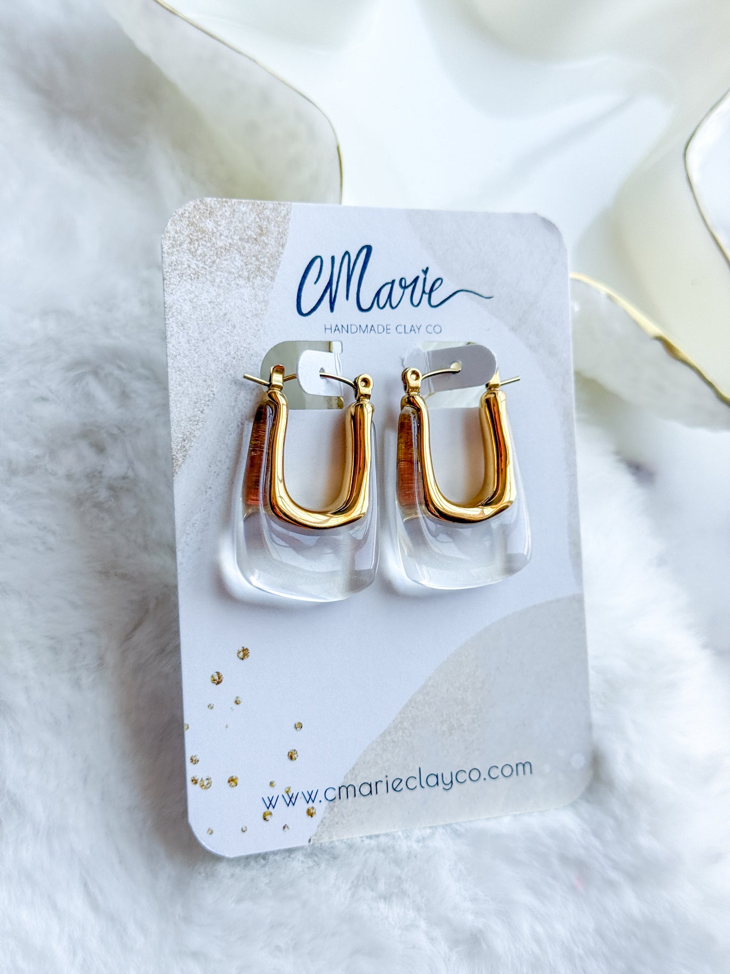 U Shaped Clear Acrylic Gold Hoop