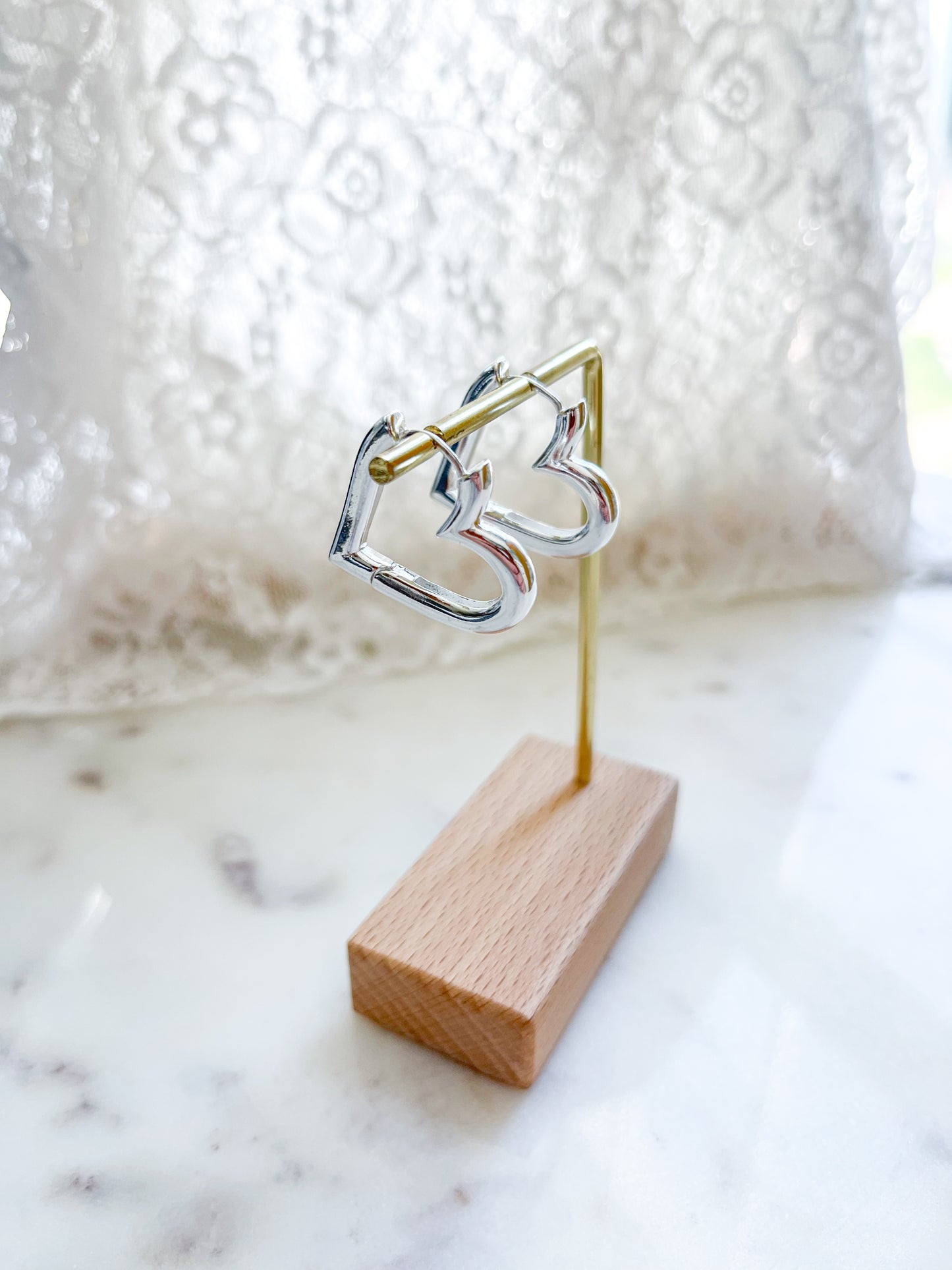 925 Stering Silver Heart Hoop Earrings