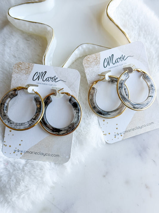 Acrylic Black & Gold Waterproof Stainless Steel Earrings