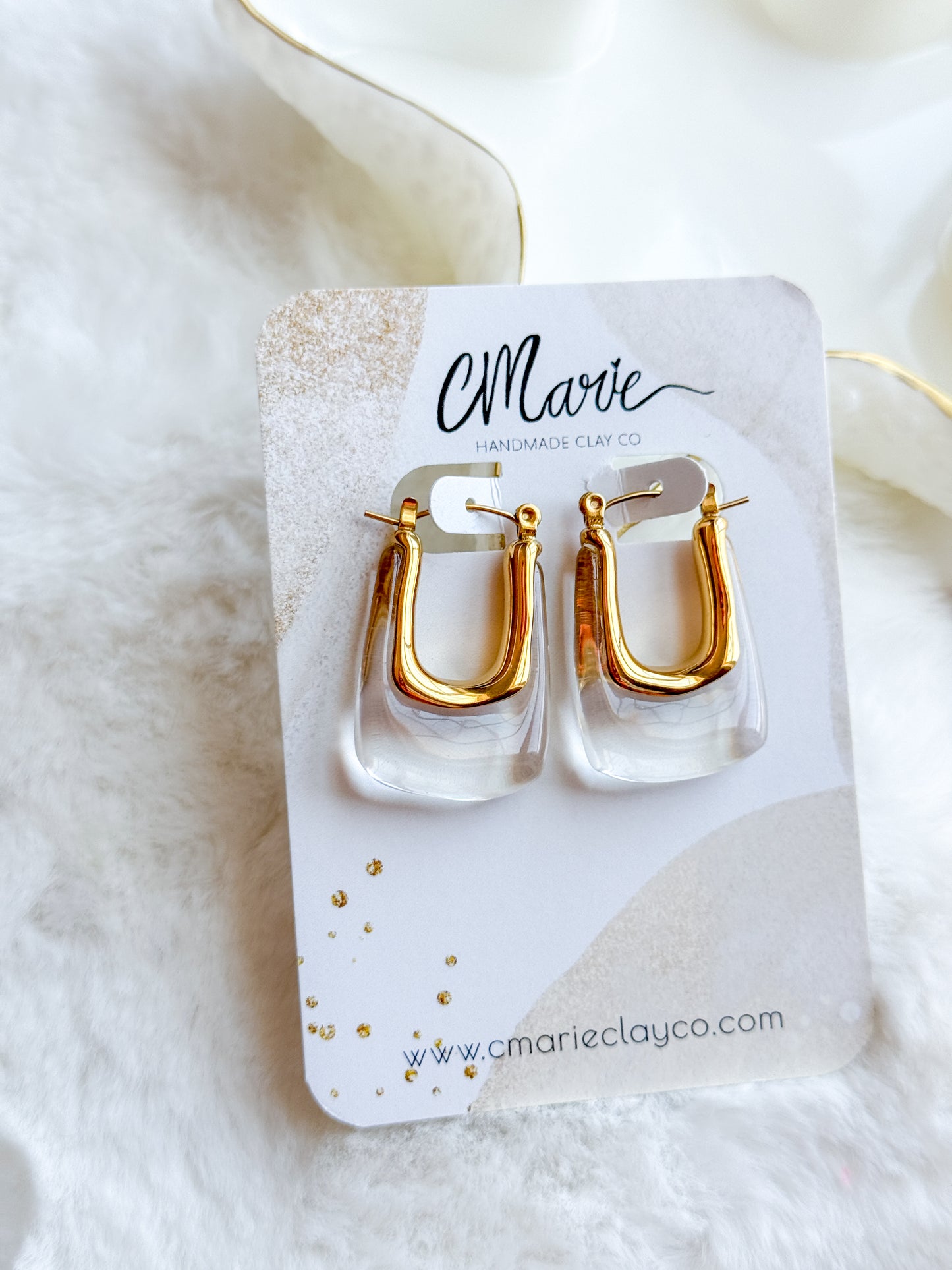 U Shaped Clear Acrylic Gold Hoop