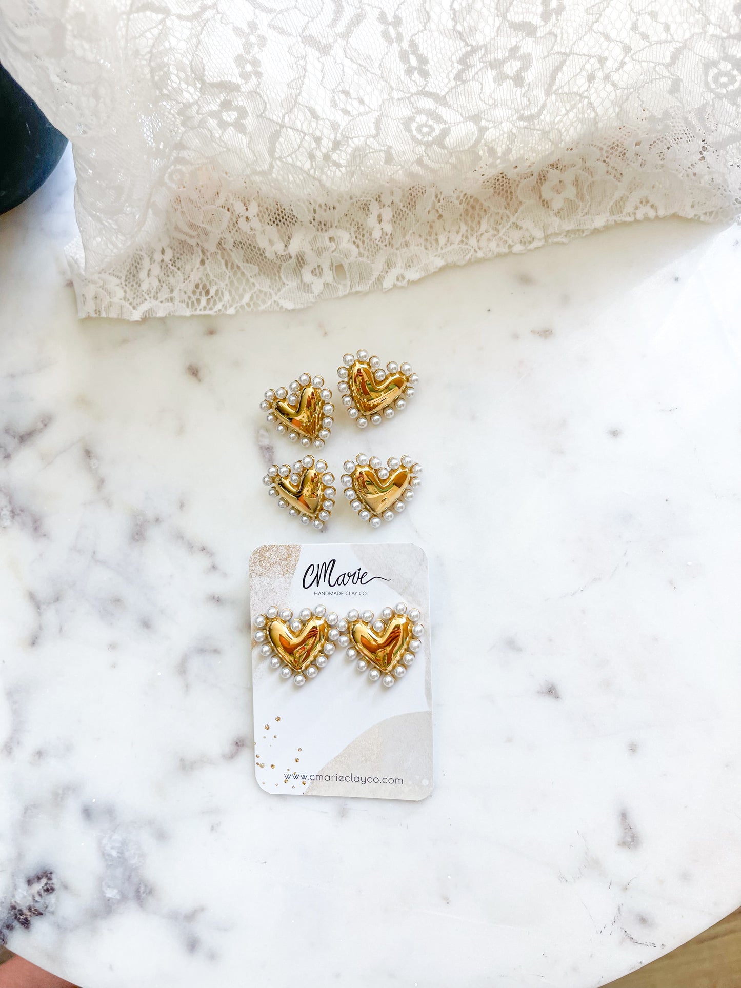 Pearl Detailed Heart Statement Stud Earrings