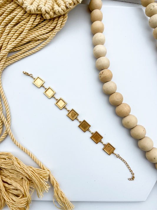 Stainless Steel Square Stone Chain Bracelet