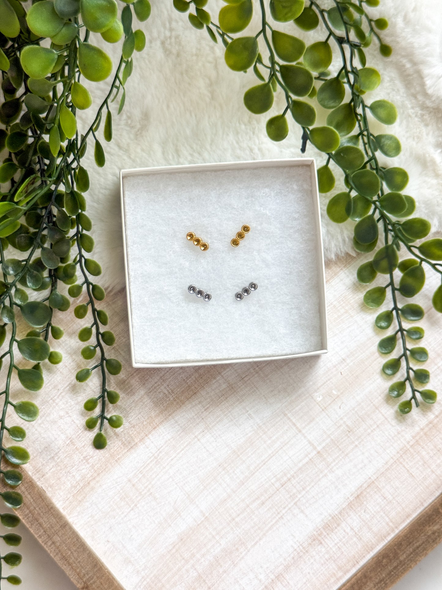 3 Stones 3MM Round Stainless Steel Stud Earrings