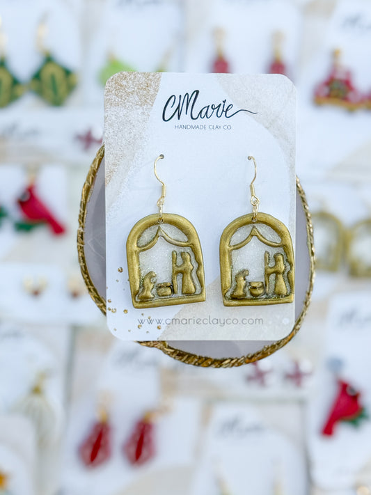 Gold Nativity Scene Arch Earrings