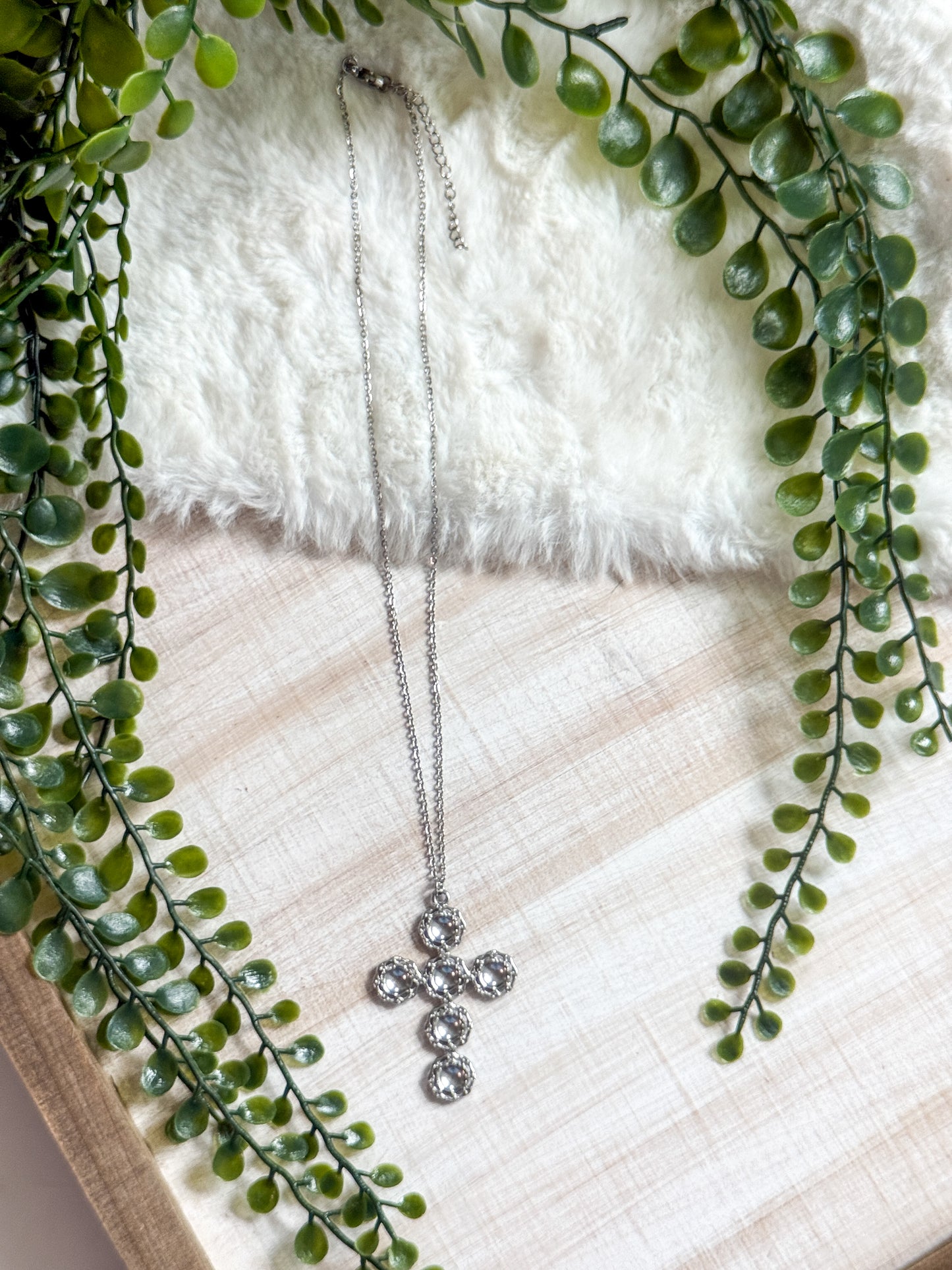 6 Stone Cross Stainless Steel Necklace