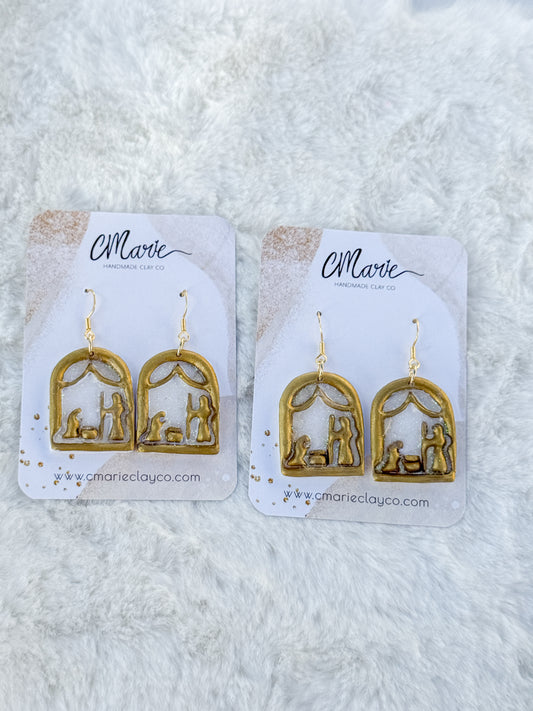 Gold Nativity Scene Arch Earrings