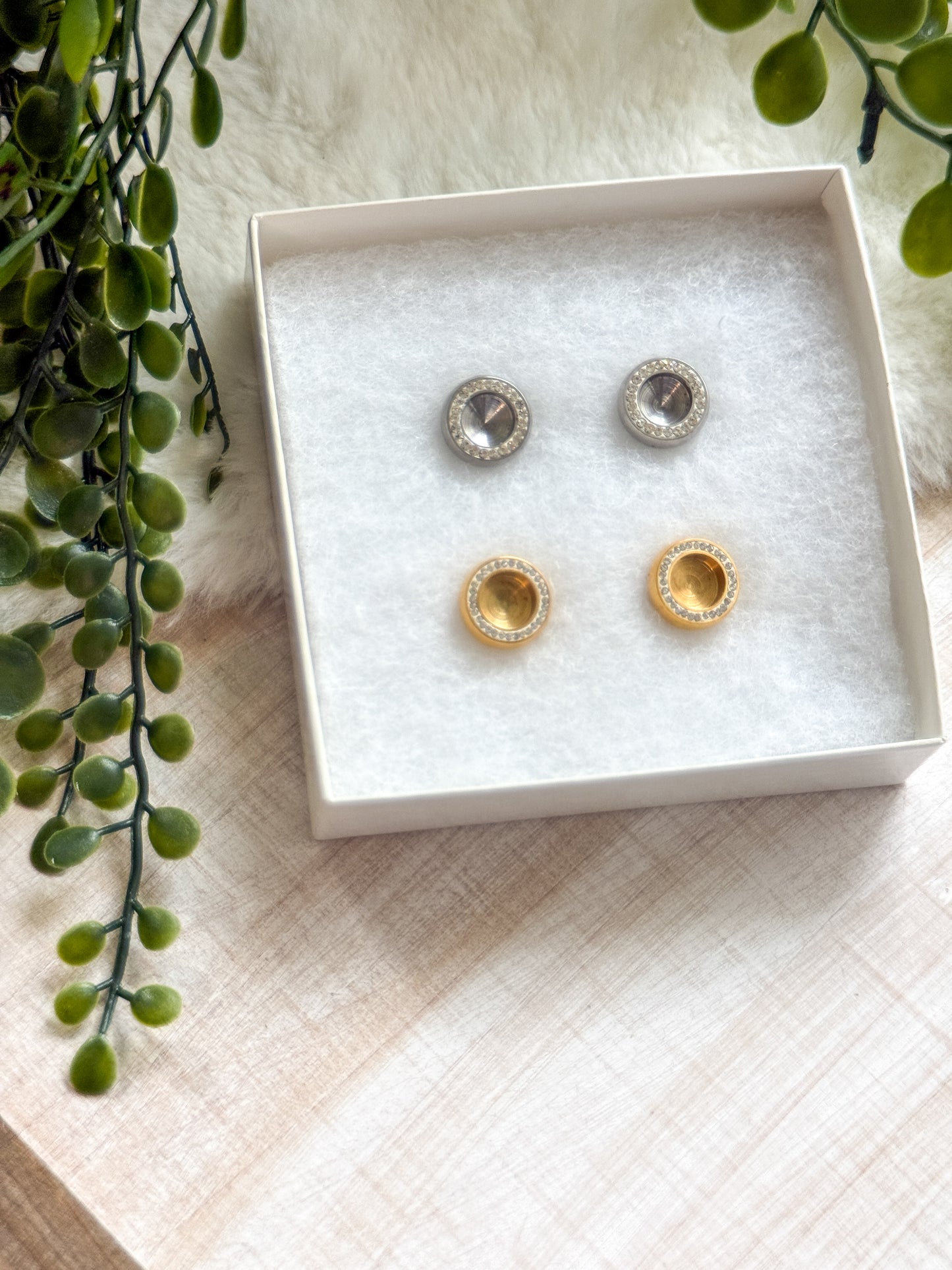 8MM Round Bezel Stainless Steel Earrings
