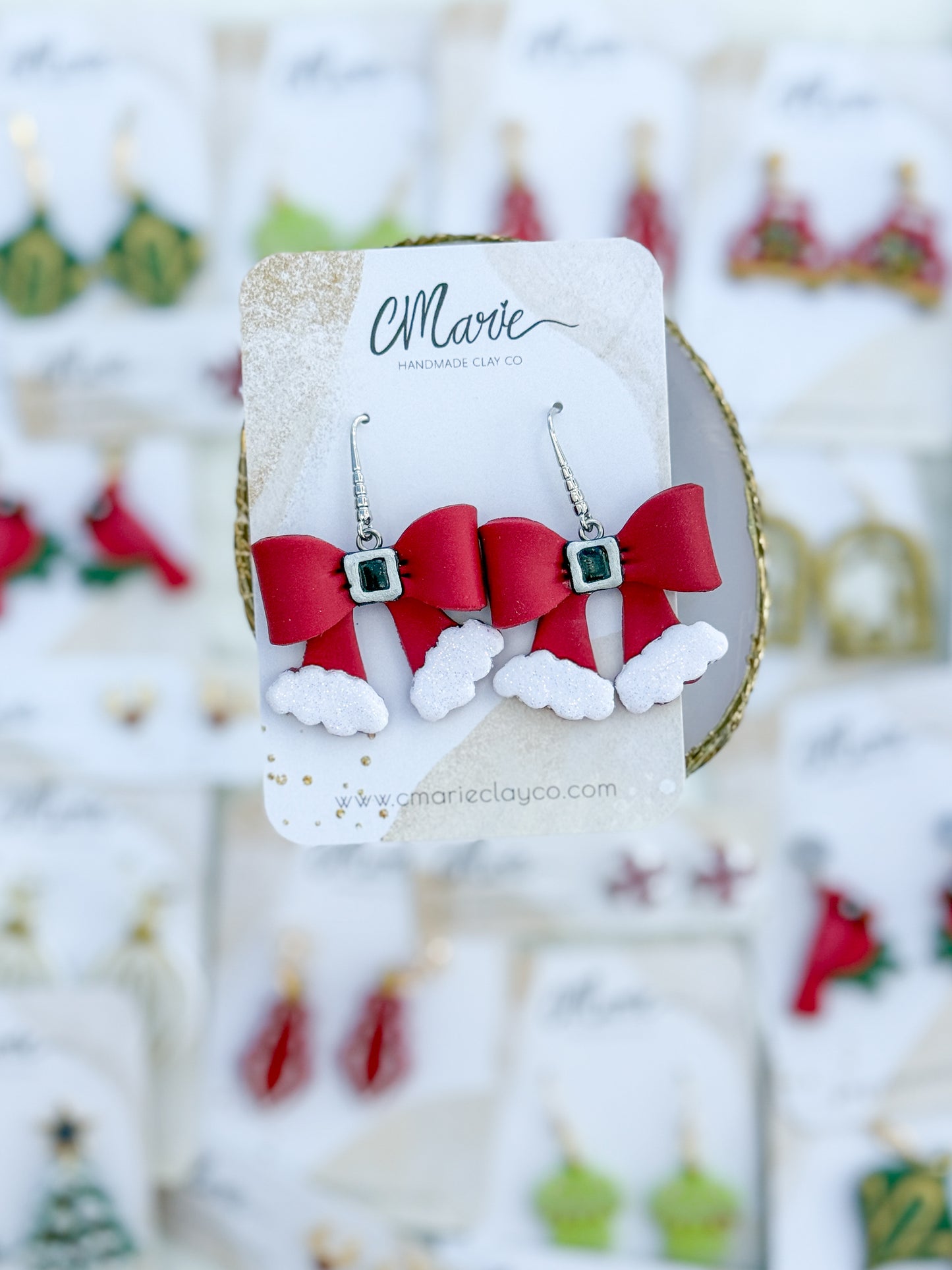 Mrs. Claus Bow Dangle Earrings