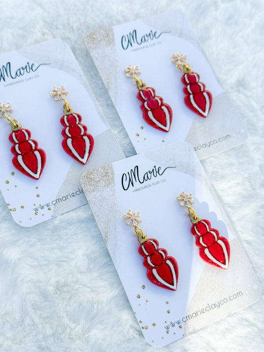 Red and White Ornament Earrings