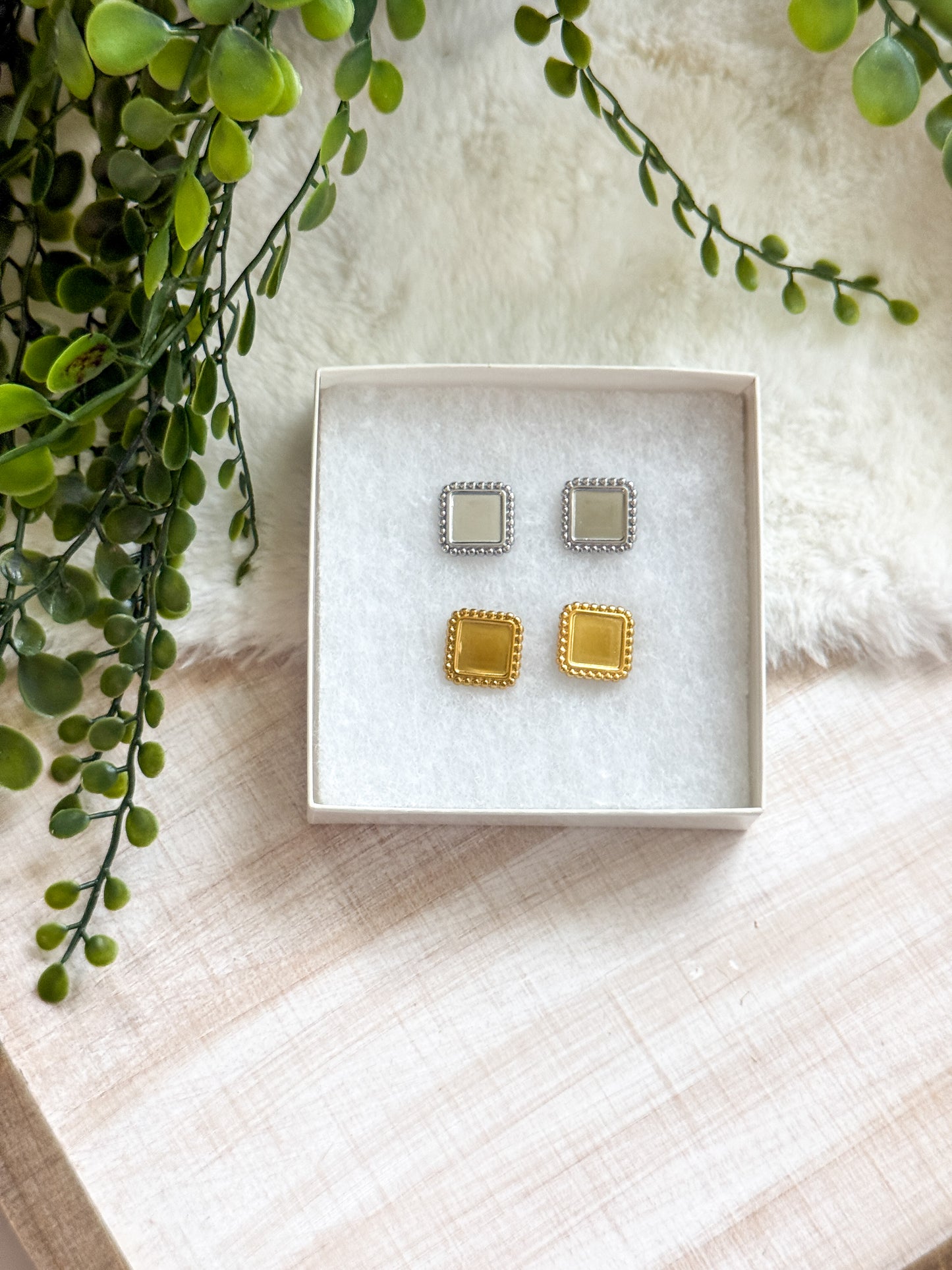 16mm Square Bezel Stainless Steel Earring