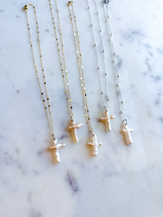 Fresh Water Pearl Cross Necklace