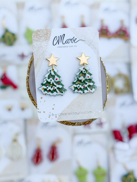 Snowy Christmas Tree Earrings