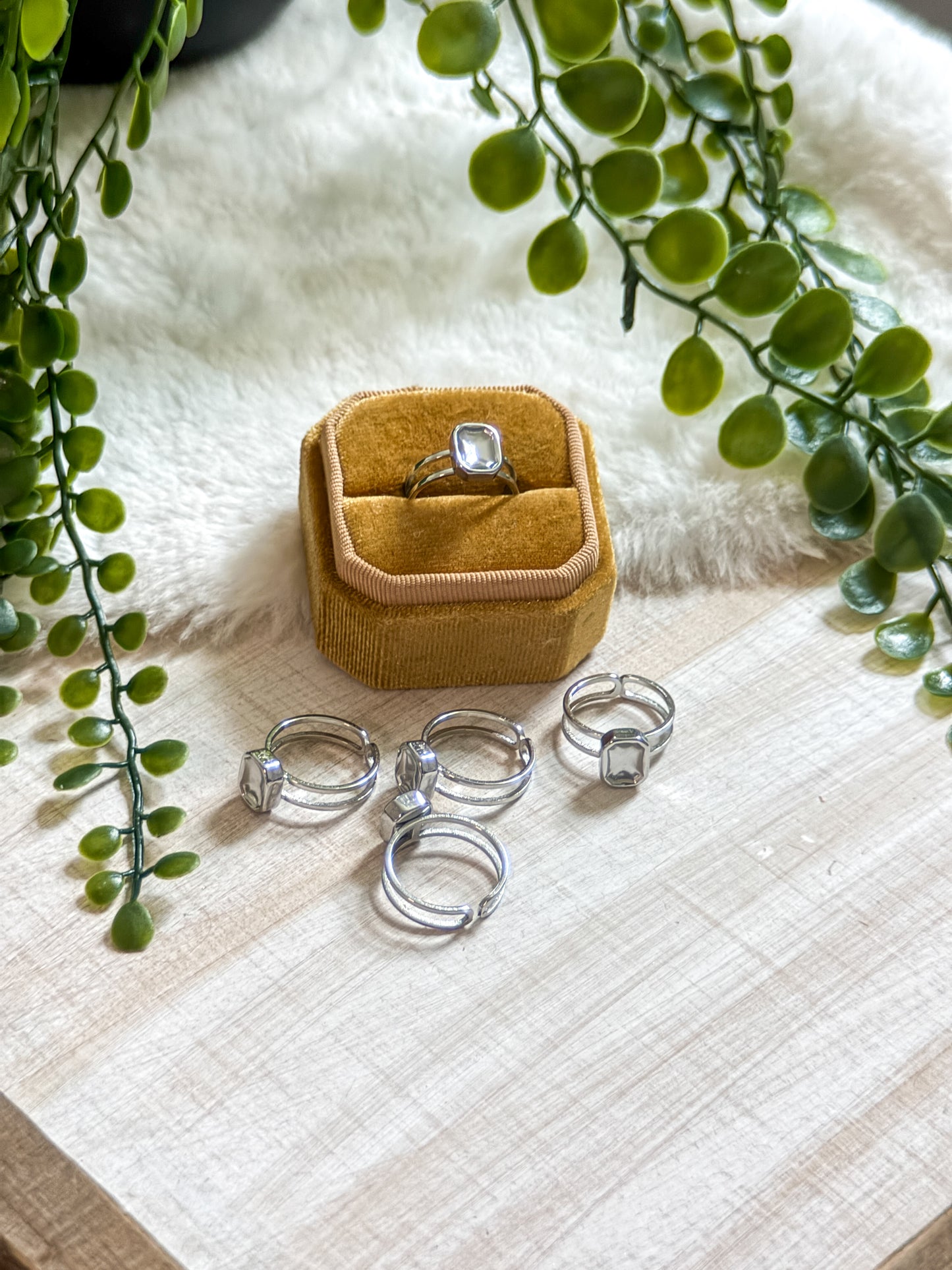 9x7mm Rectangle Stainless Steel Adjustable Ring