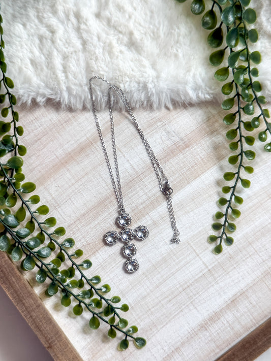 6 Stone Cross Stainless Steel Necklace