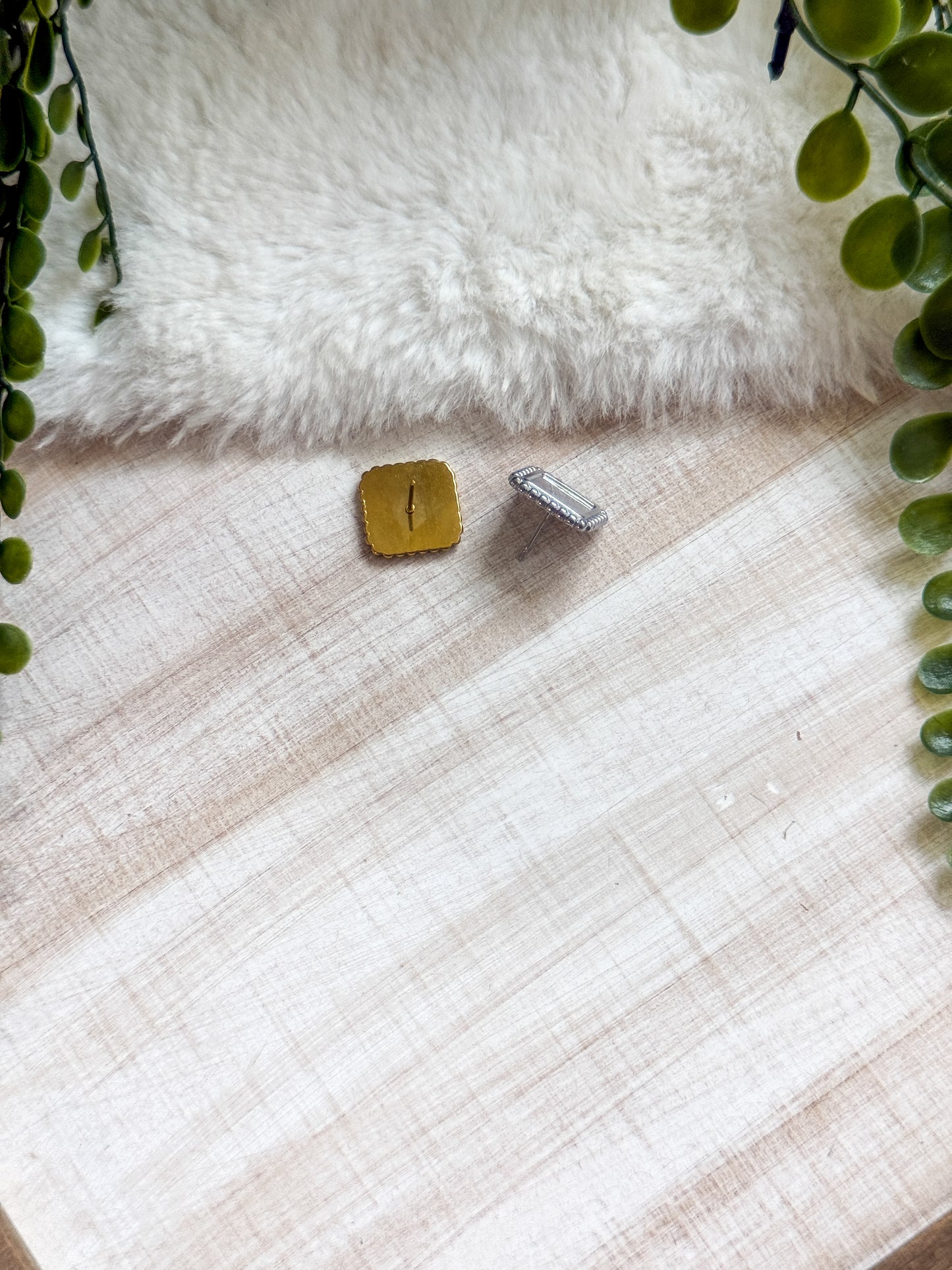 16mm Square Bezel Stainless Steel Earring