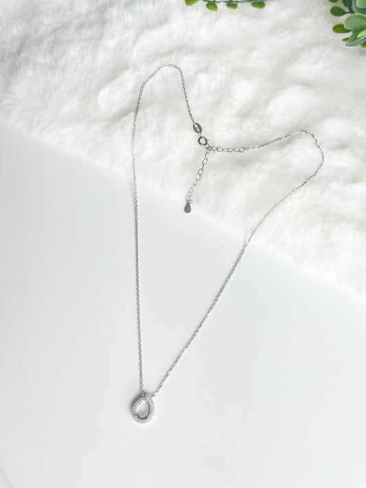 925 Sterling Halo Tear Drop Necklace 6x8mm