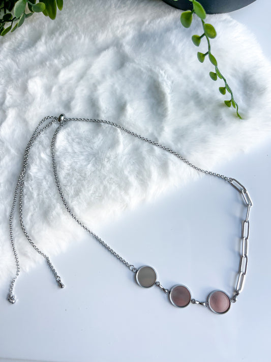 Silver Adjustable Necklace 12mm Stones