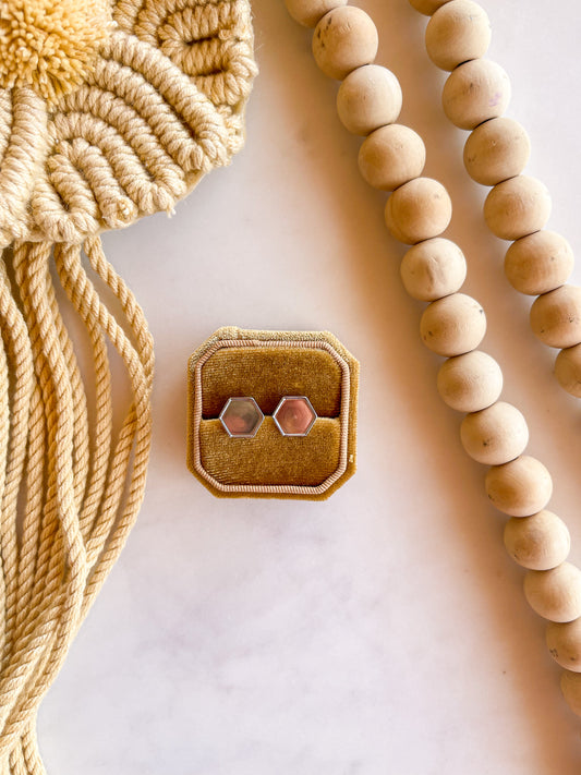 Silver Hexagon Earring Blank Silver