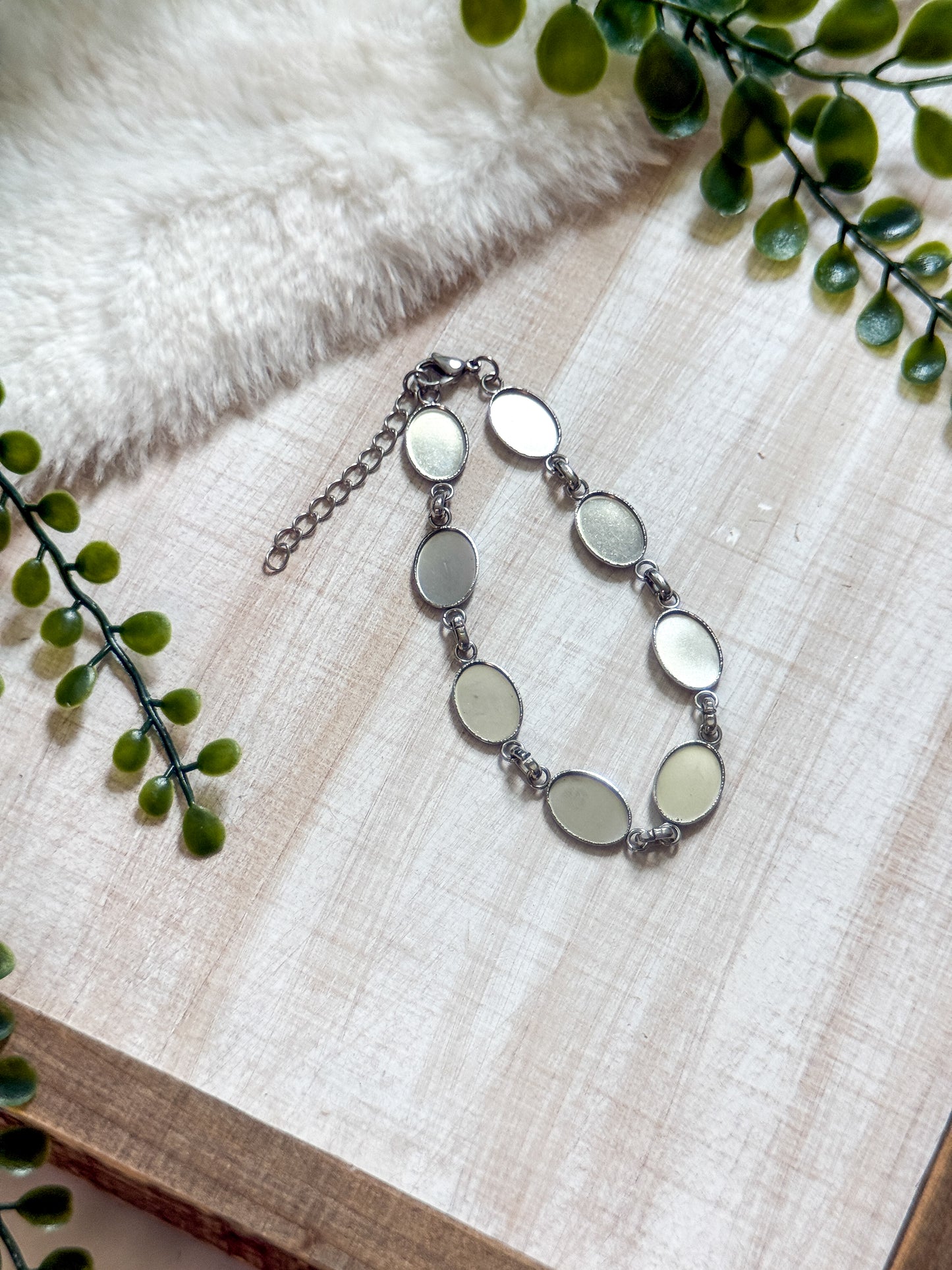 Oval Stainless Steel Stone Chain Bracelet
