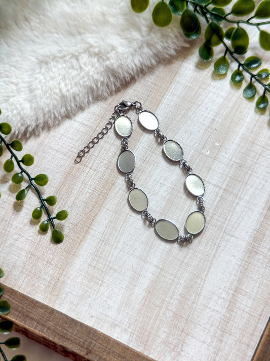 Oval Stainless Steel Stone Chain Bracelet