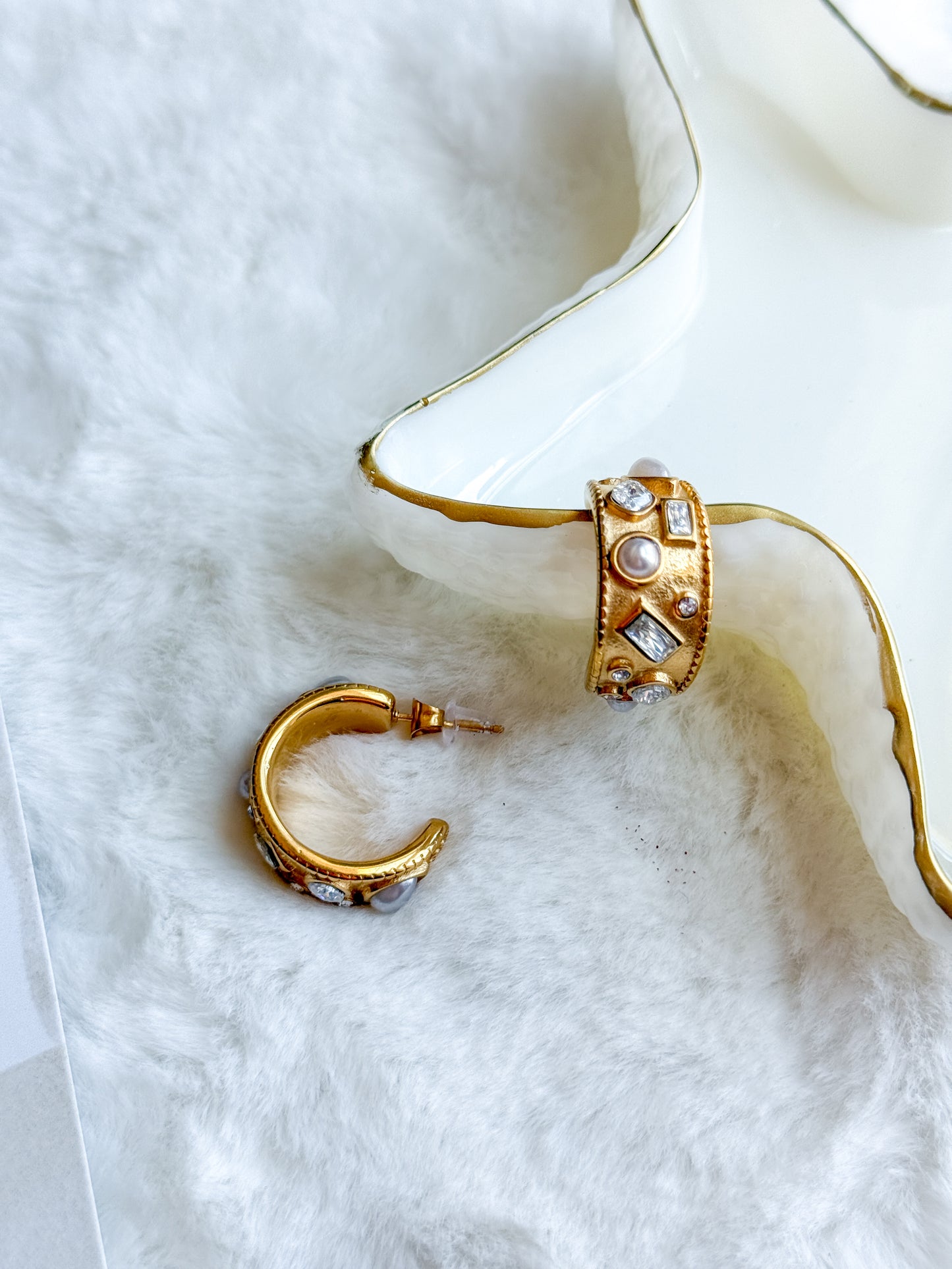 Gold Pearl Embellished Cuff Hoop Earring