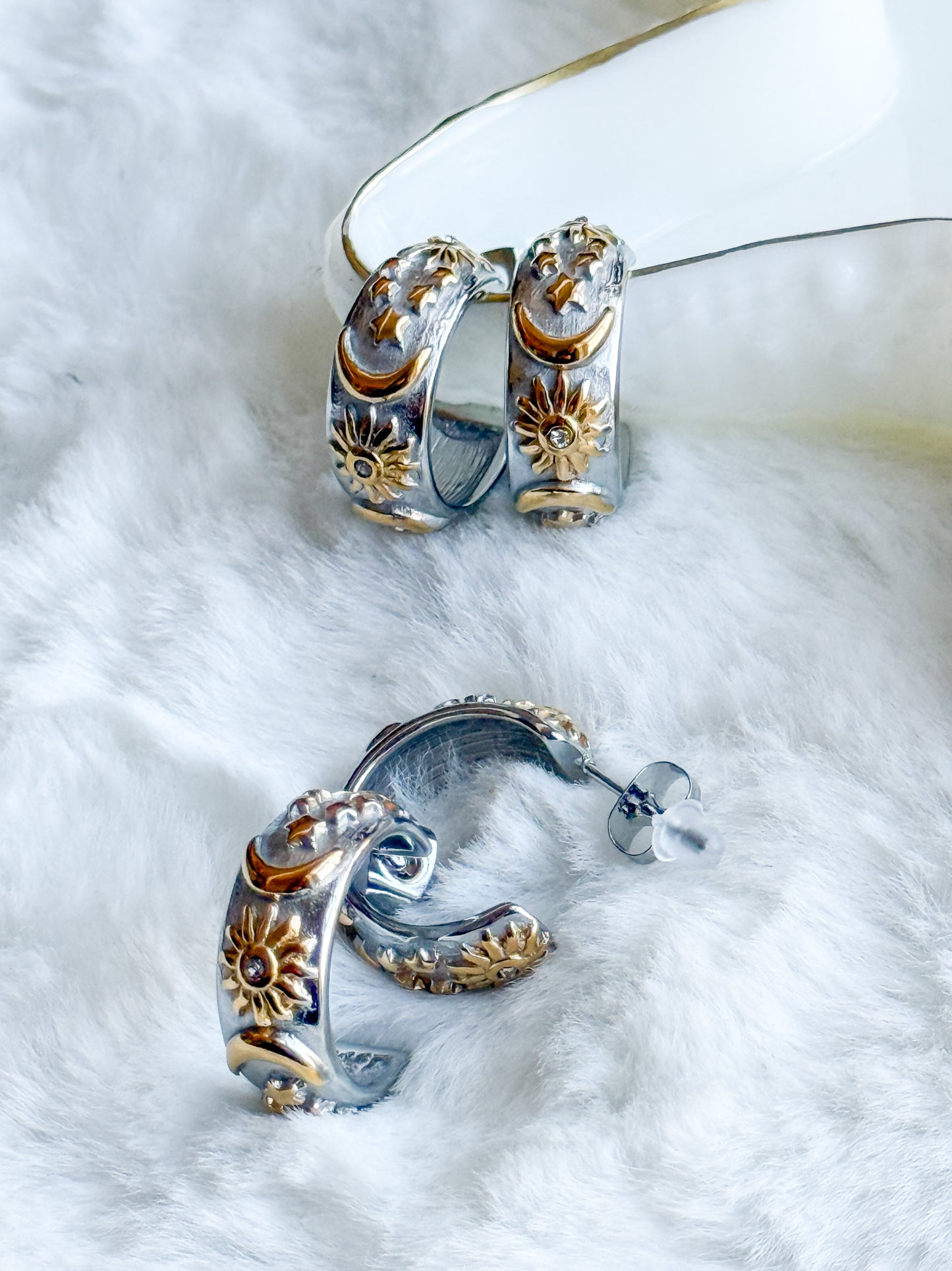 Silver & Gold Detailed Cuff Hoop Earring