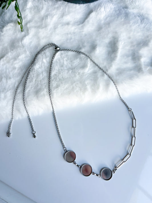 Silver Adjustable Necklace 12mm Stones