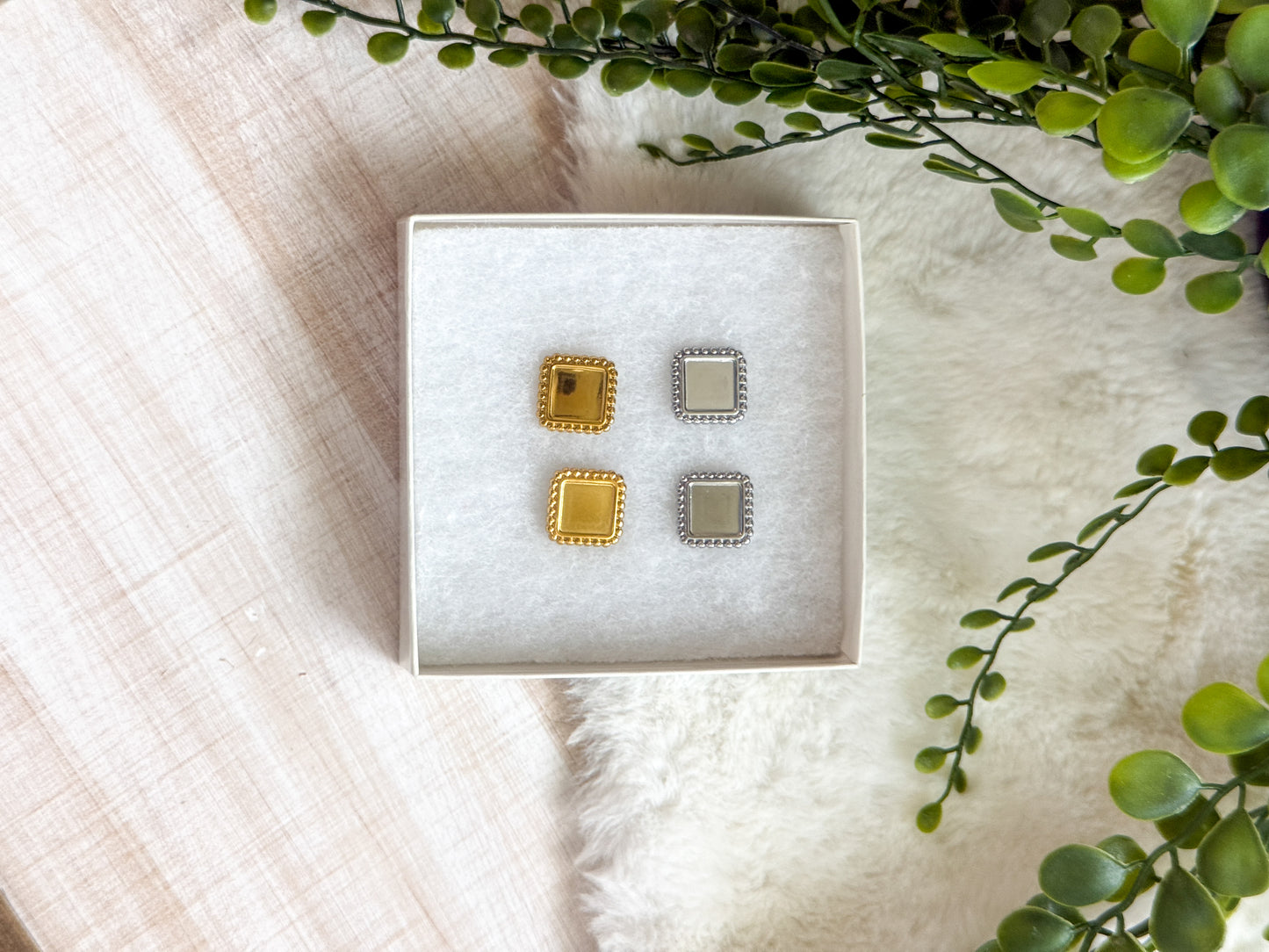 16mm Square Bezel Stainless Steel Earring
