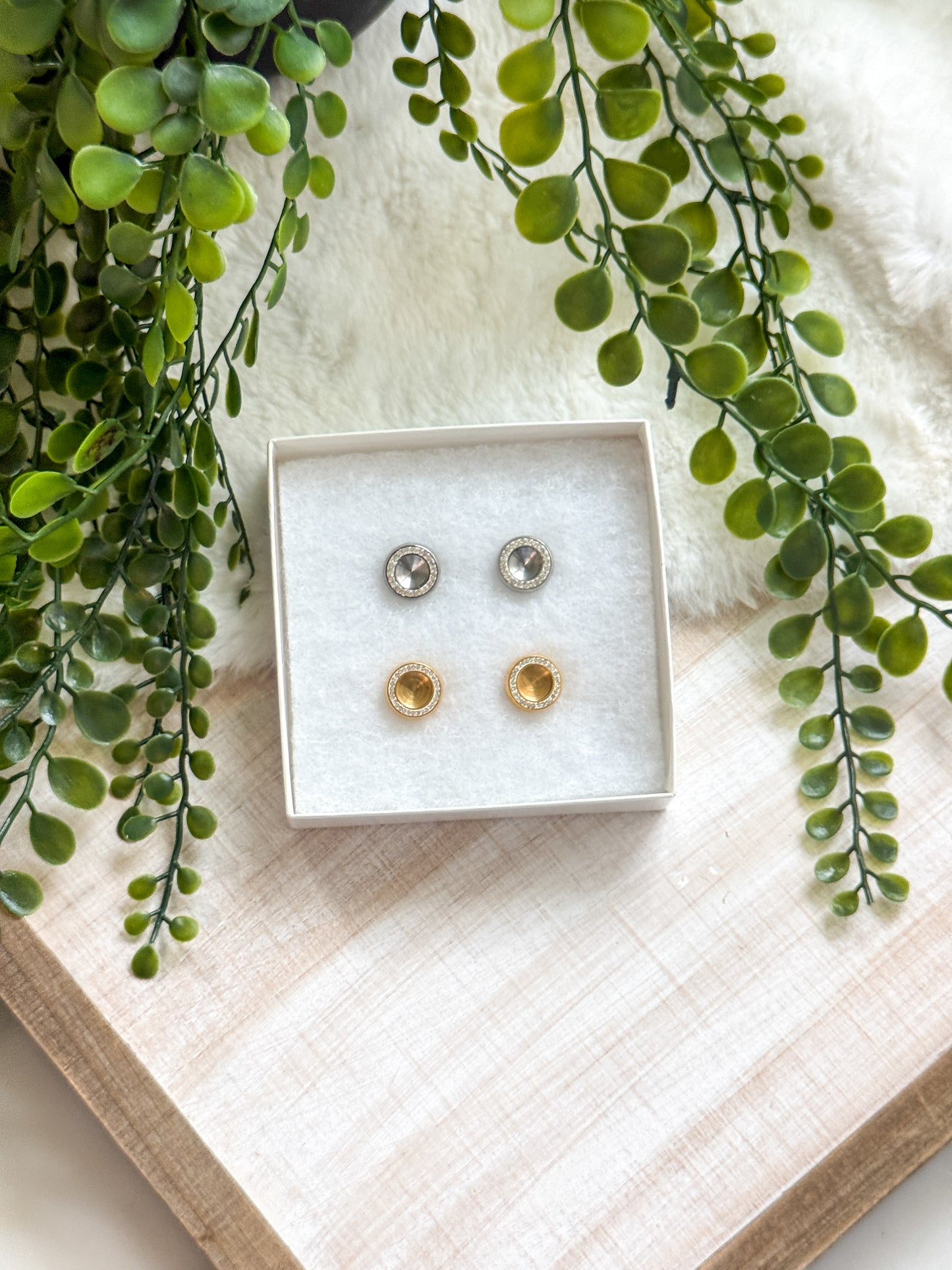 8MM Round Bezel Stainless Steel Earrings