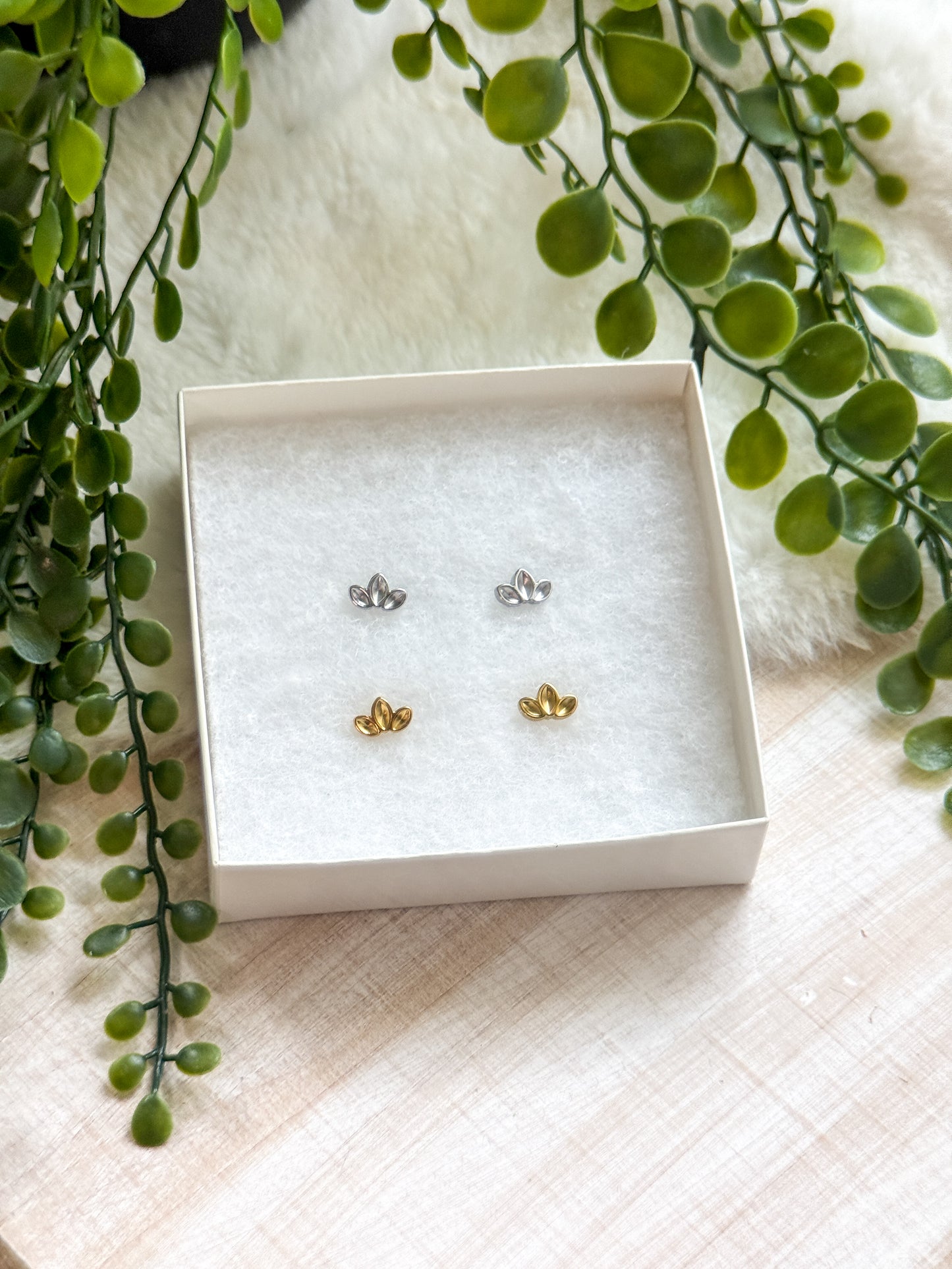 Stainless Steel 3 Stones Marquise Bezel Stud