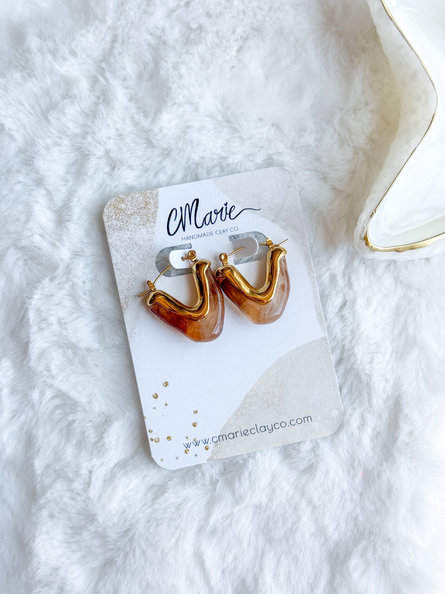 V Shaped Amber Acrylic Gold Hoop