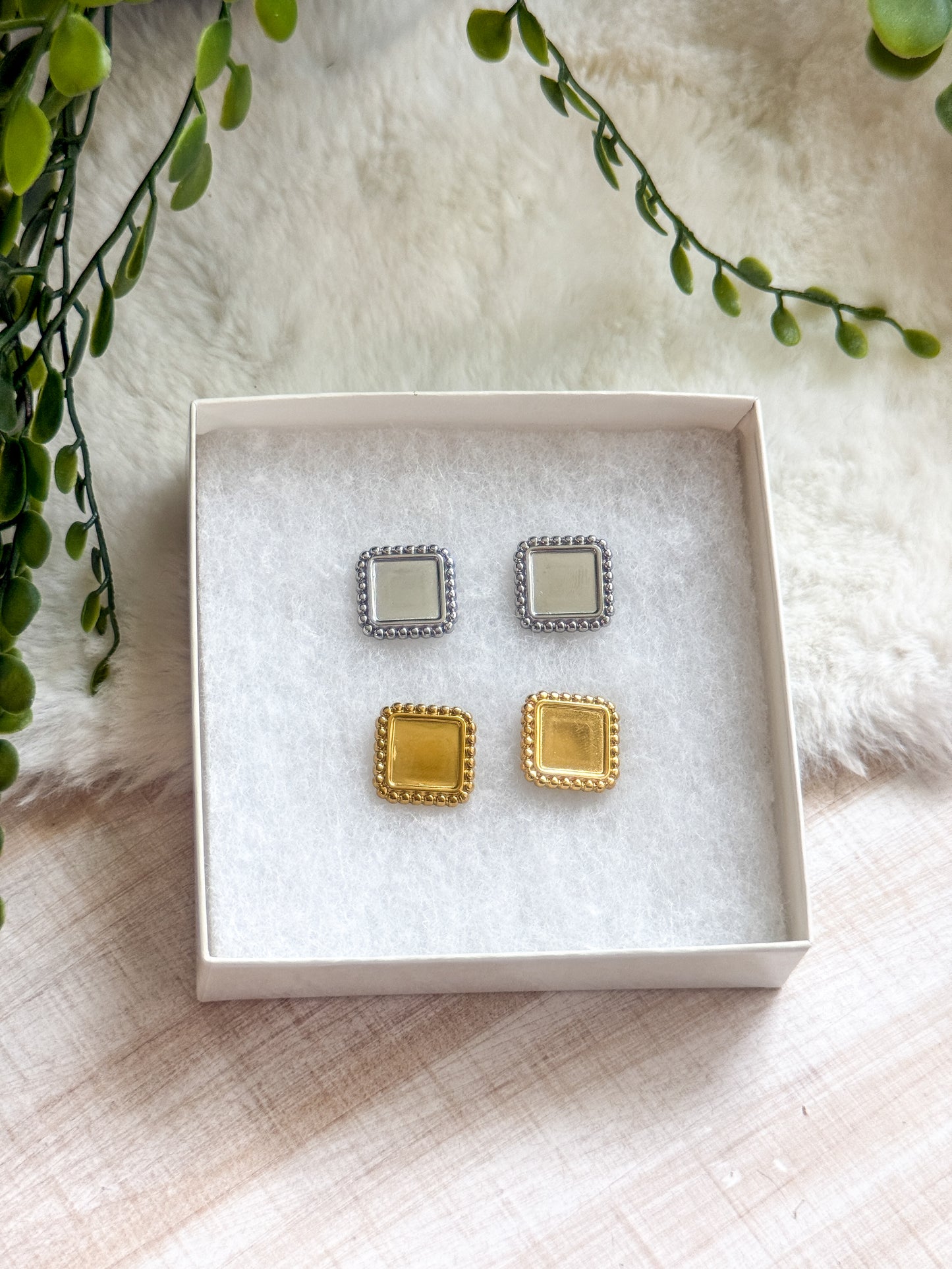 16mm Square Bezel Stainless Steel Earring