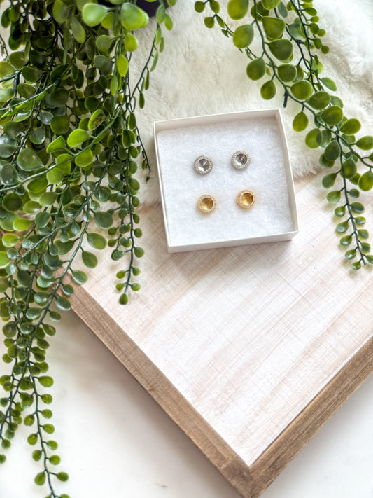 8MM Round Bezel Stainless Steel Earrings
