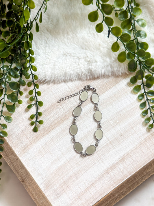 Oval Stainless Steel Stone Chain Bracelet