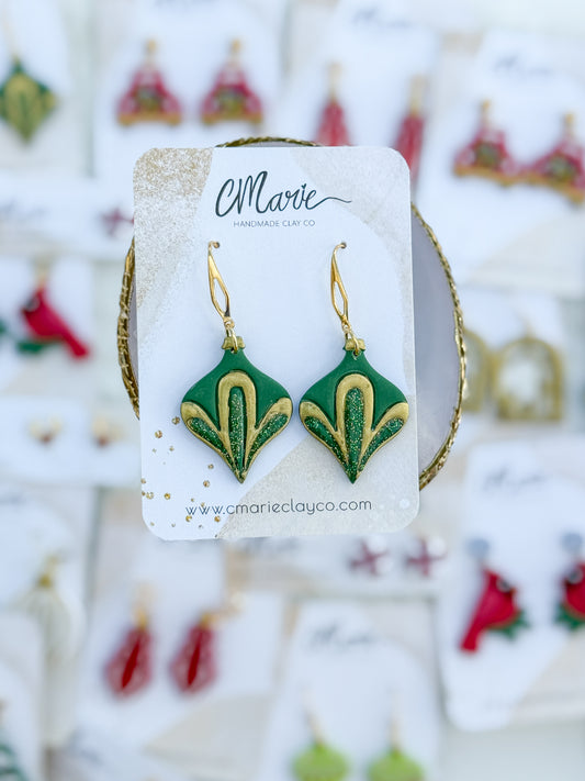 Vintage Green & Gold Ornament Earring