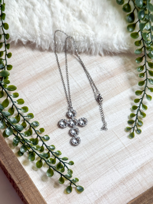 6 Stone Cross Stainless Steel Necklace