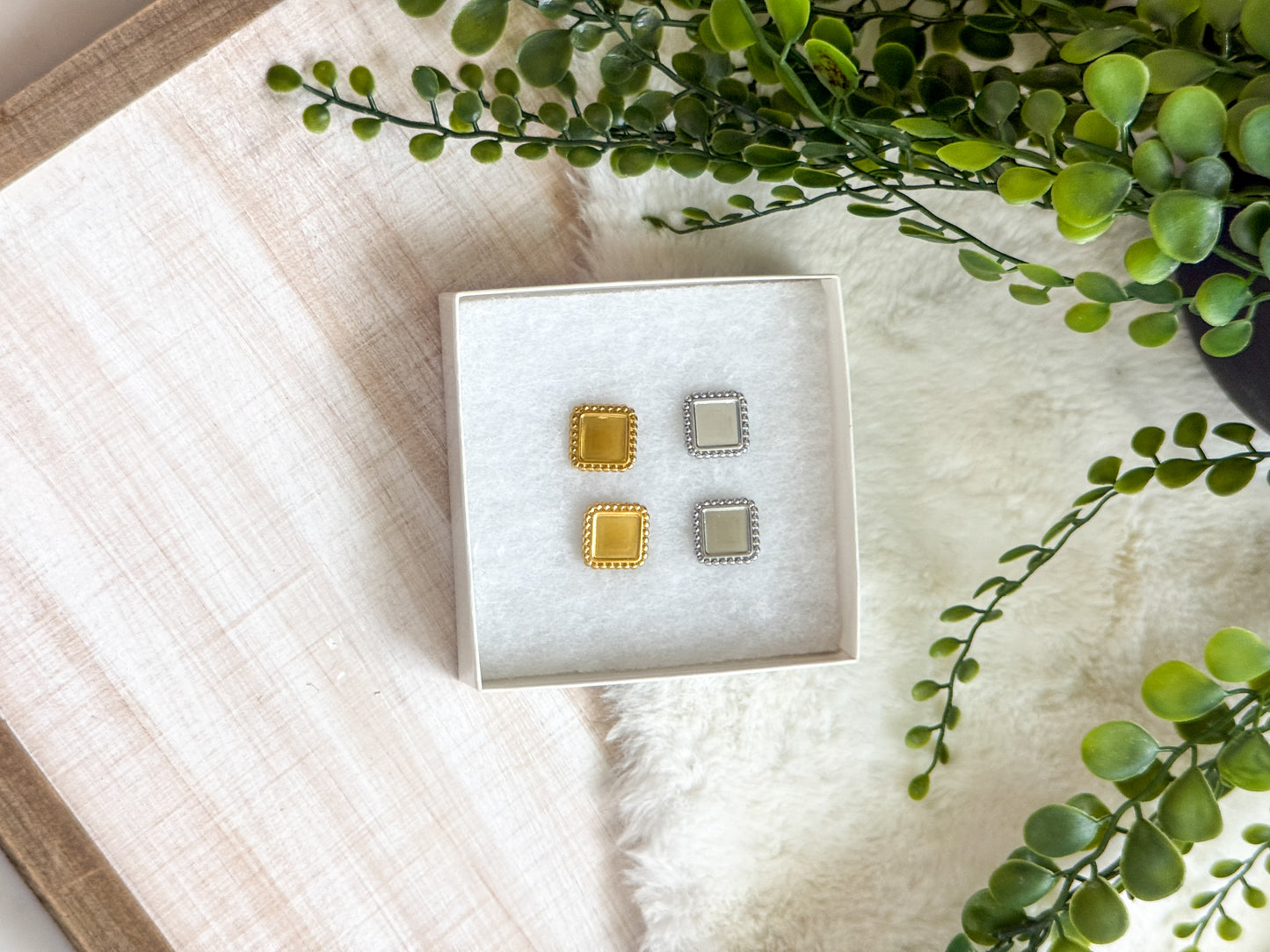 16mm Square Bezel Stainless Steel Earring